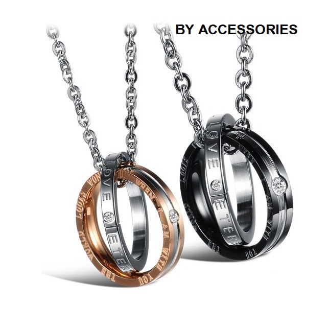 Dây chuyền đôi titan 2 vòng tròn lồng nhau đính đá Eternal love không gỉ CN2103