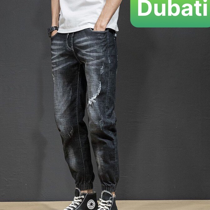 Quần Jogger Jeans Nam Màu Đen Wash Xước Bó Gấu Co Giãn Thoải Mái- DB 0535- DUBATI FASHION
