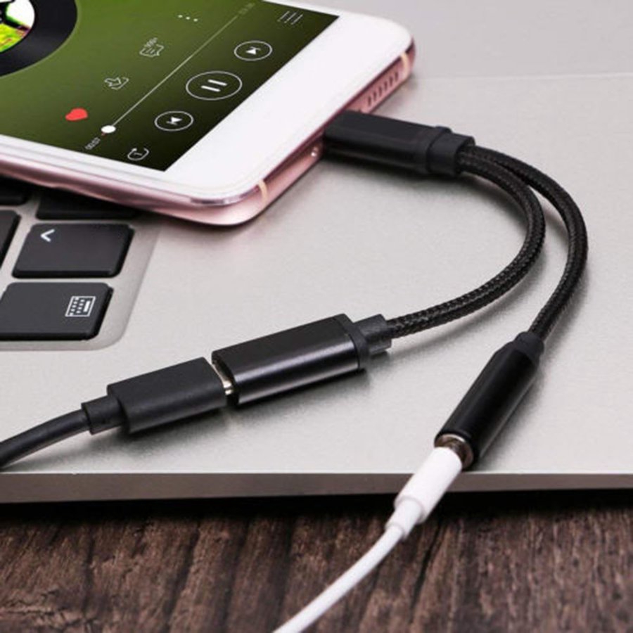2in1 USB-C Type C to 3.5mm Jack AUX Audio Cable Charging Cable
