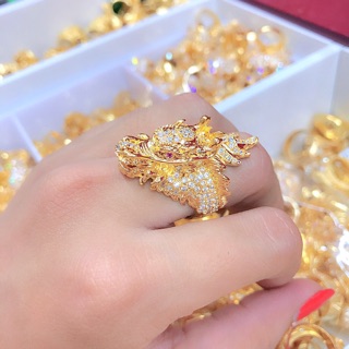Nhẫn nam cao cấp dát vàng 18k hình đầu rồng