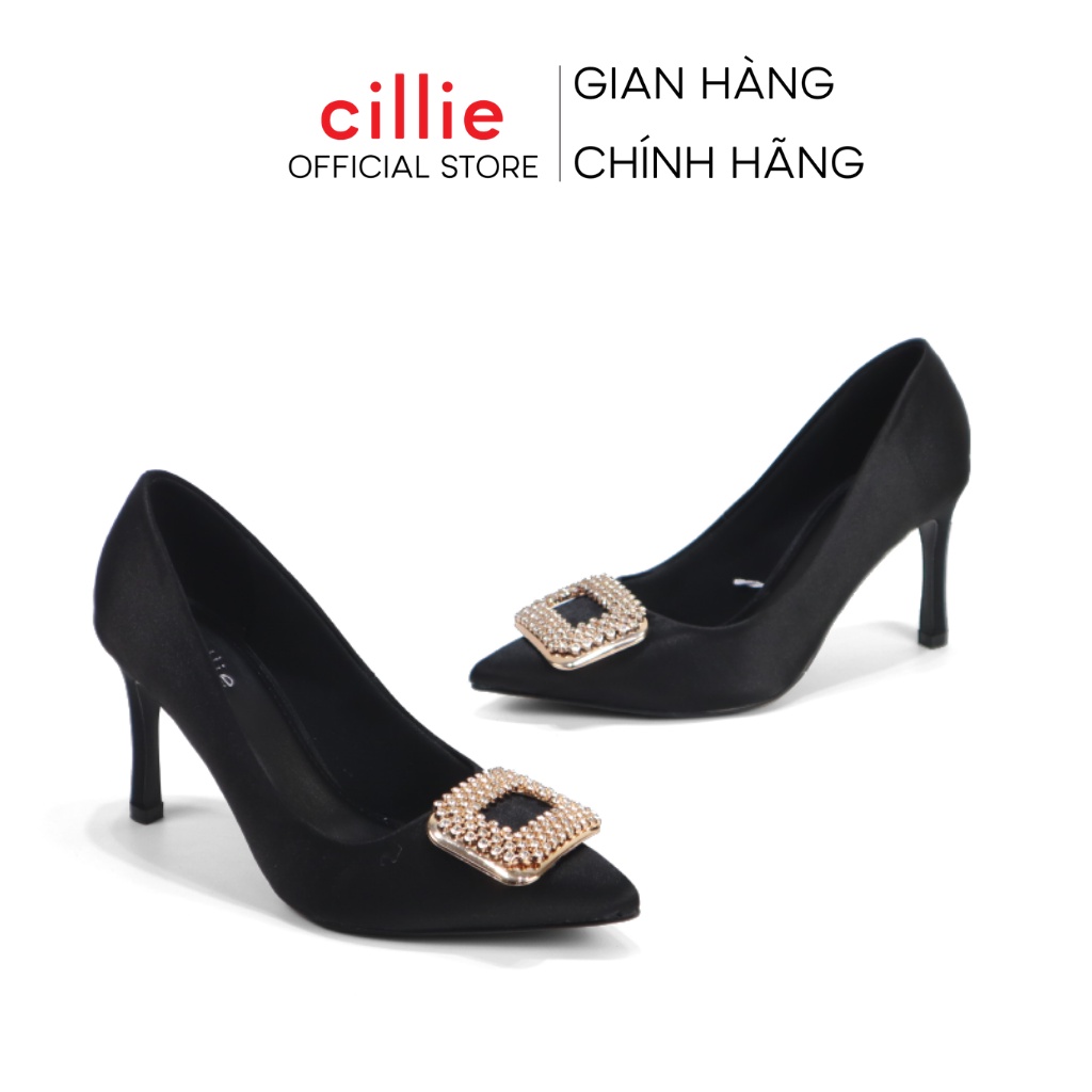 Giày cao gót nữ phối satin sang chảnh mũi nhọn thanh lịch thời trang gót cao 8cm đi tiệc đi làm Cillie 1233