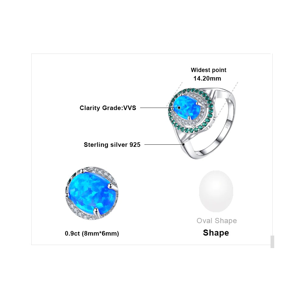 Nhẫn Bạc 925 Mặt Đá Opal 1.2ct Hình Oval Thời Trang