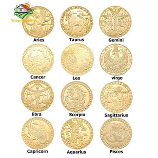Đồng xu kỷ niệm in hình 12 chòm sao mạ vàng