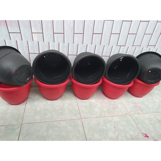 5 Chậu nhựa trồng hoa tròn nơ hoa văn truyền thống cao và rất dày, trồng được nhiều loại cây khác nhau HOLO Đen