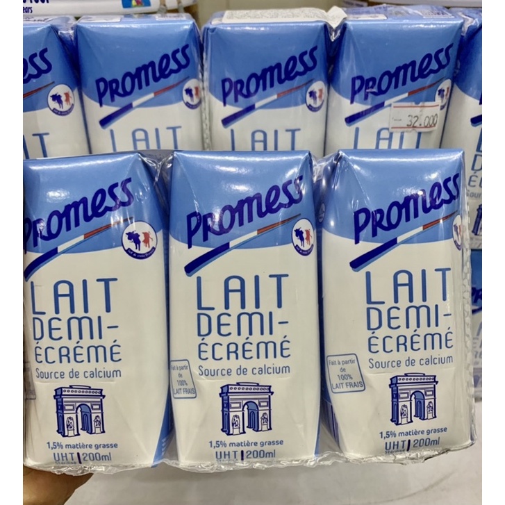 Lốc 3 hộp 200ml sữa tươi Pháp Promess Nguyên chất-Ít béo-Vitamin