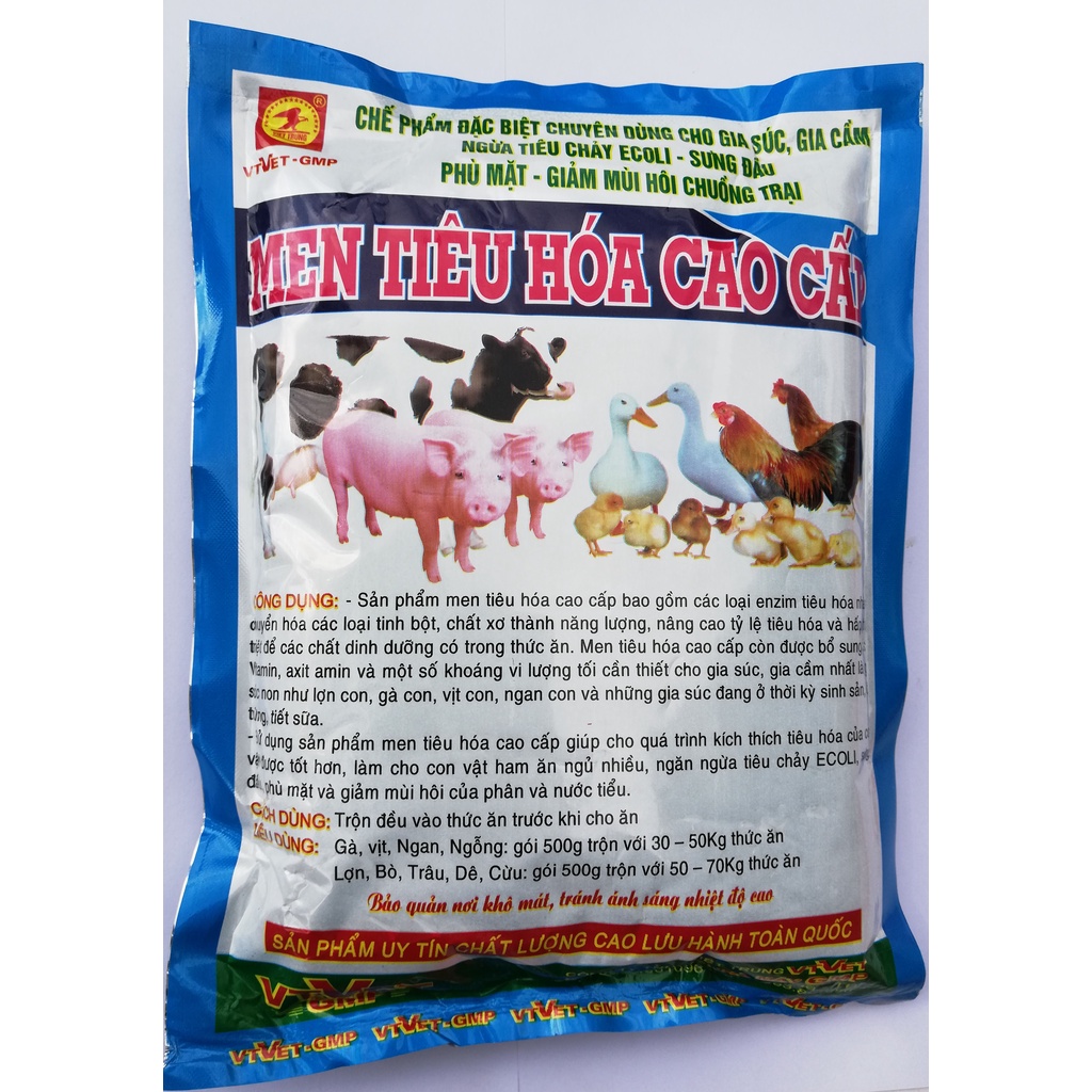 500g Men tiêu hóa cao cấp chuyên dùng cho gia súc, gia cầm, trâu, bò, dê, cừu, gà chọi, gà đá, chim cảnh