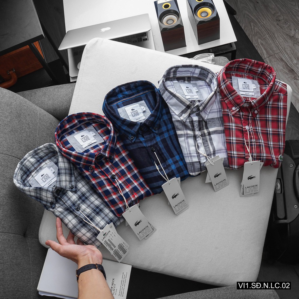 Áo sơ mi nam cộc tay caro chất phải cotton thấm hút The 727 LC.02