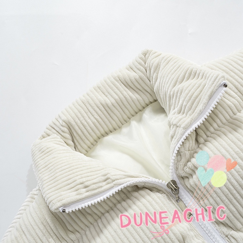 DUNEA Áo Khoác Phao Cổ Lọ Tay Dài Kẻ Sọc Phối Túi Cá Tính Cho Nữ