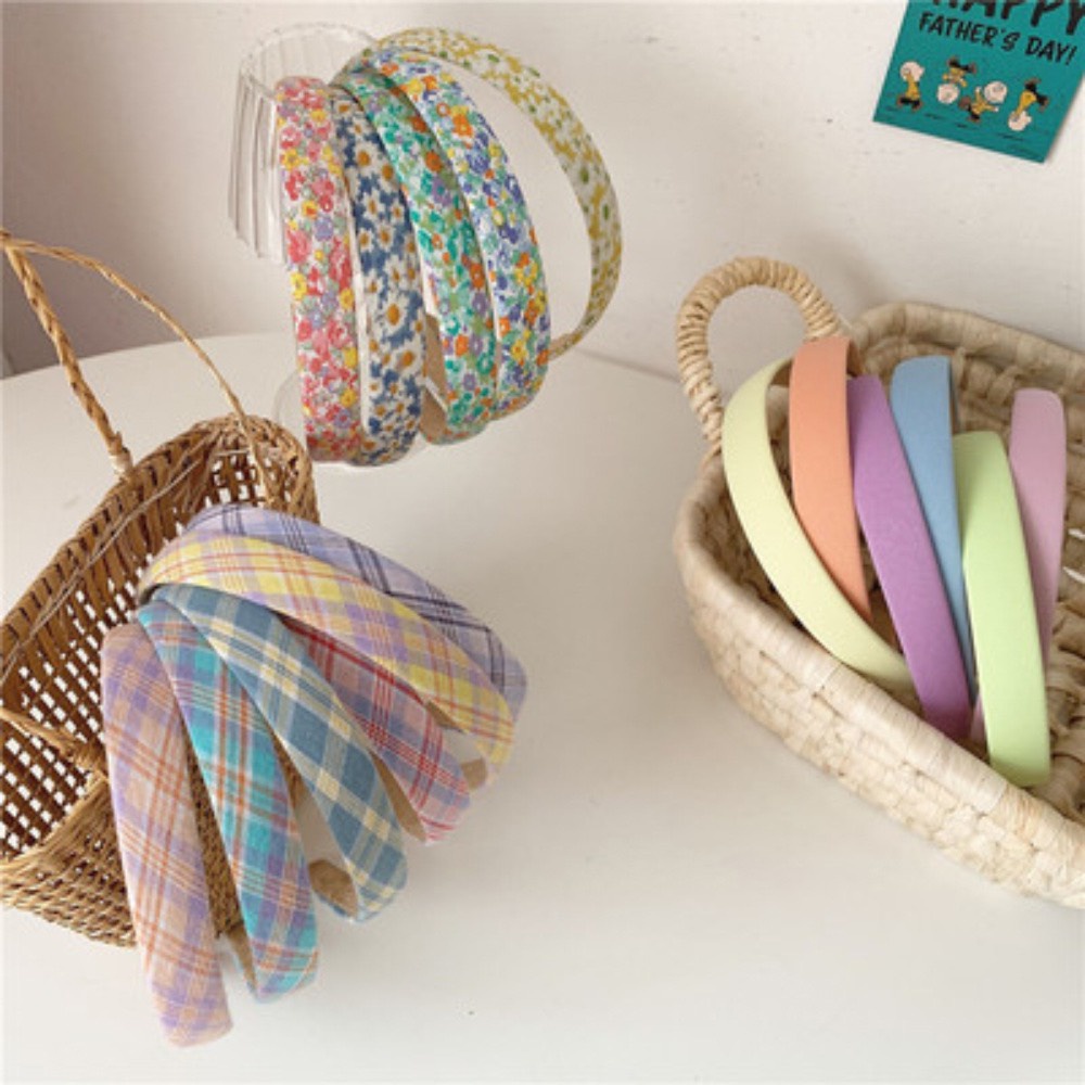 CX04 cài tóc băng đô bờm tóc nữ vải họa tiết caro hoa trơn màu pastel xinh xắn đơn giản