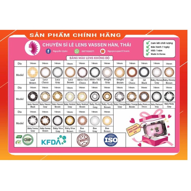 [HOT]🔥FREESHIP Lens Vassen Hàn Quốc 0 độ ( được chọn mẫu )