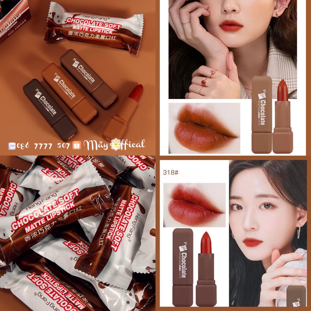 Son sáp lì HENG FANG phiên bản vỏ Chocolate soft matte lipstick siêu cute