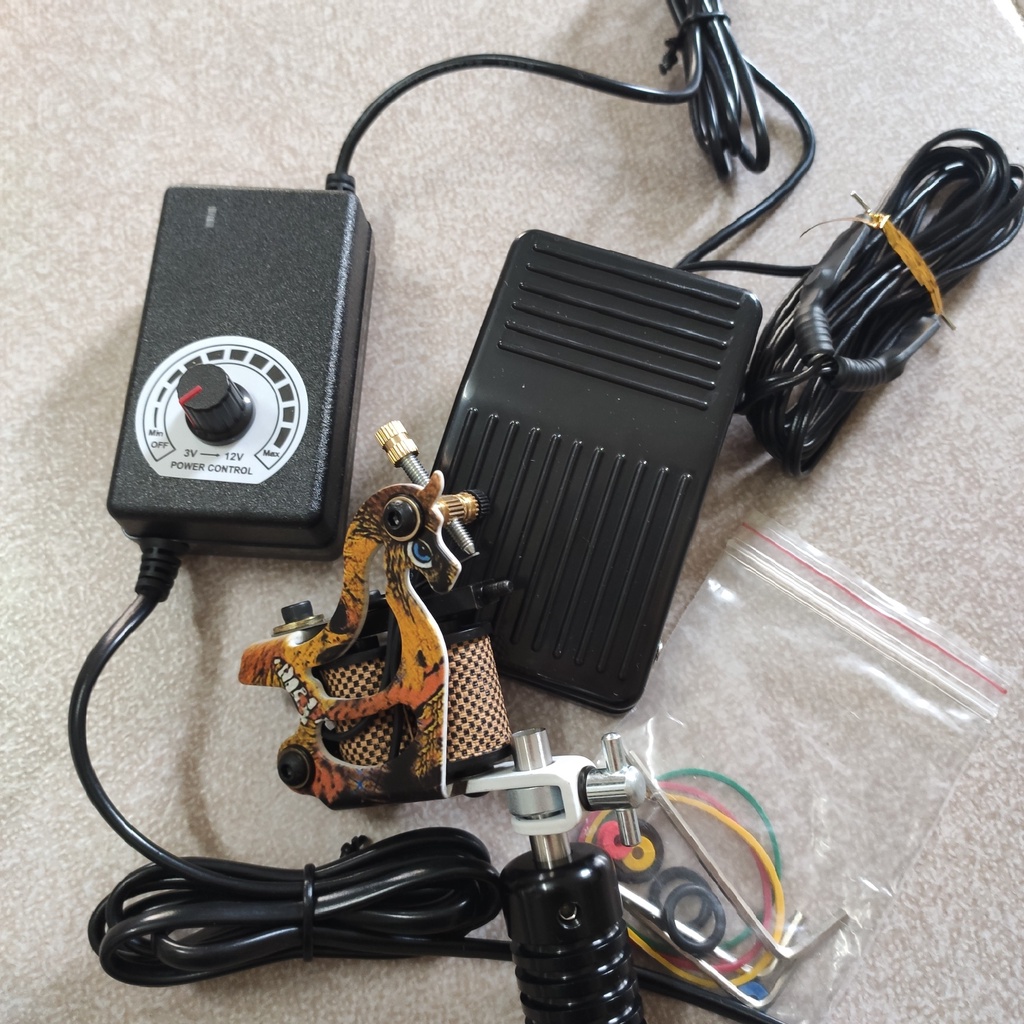 Combo : máy xăm học viên Dragon + biến điện + dây móc + bàn đạp