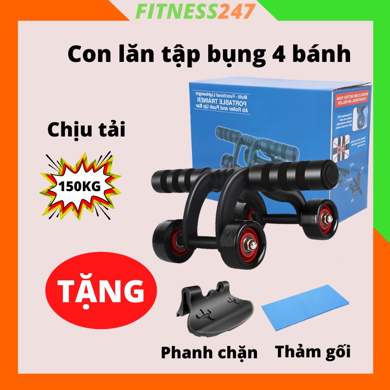 Con Lăn Tập Gym, Yoga 4 Bánh, Tặng Kèm Thảm Và Phanh Chặn, Con Lăn Tập Bụng Hiệu Quả Gym Roller Tại Nhà Nam Nữ