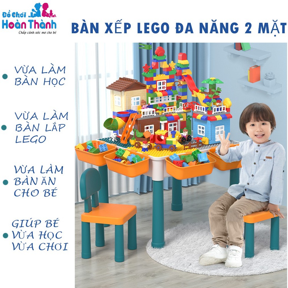 Bàn xây dựng đa chức năng cho trẻ em, đồ chơi lắp ráp, xếp hình cho bé thông minh