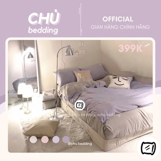 Bộ chăn ga gối cotton đũi: tím ánh xám mix beige xám