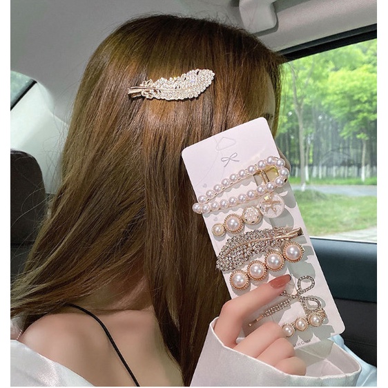 Set 6 Kẹp Tóc Ngọc Trai - Kẹp Tóc Đính Đá Sang Chảnh Phong Cách Hàn Quốc
