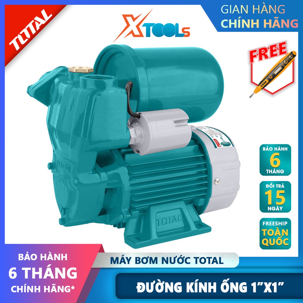 Máy bơm nước 370W Total TWP93706 - máy bơm nước động tự mồi, mô tơ dây đồng, cánh quạt nước bằng đồng, độ hút tối đa 8m,