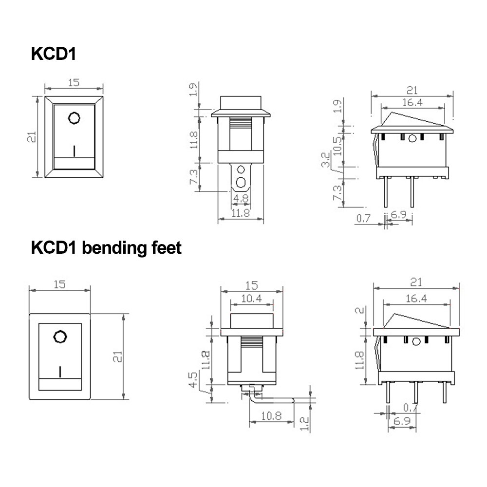 Set 5 Công Tắc Bật Tắt Kcd1 2 Pins 3 Pins 4 Pins 6 Pins 6a 250v / 10a 125v 15x21mm