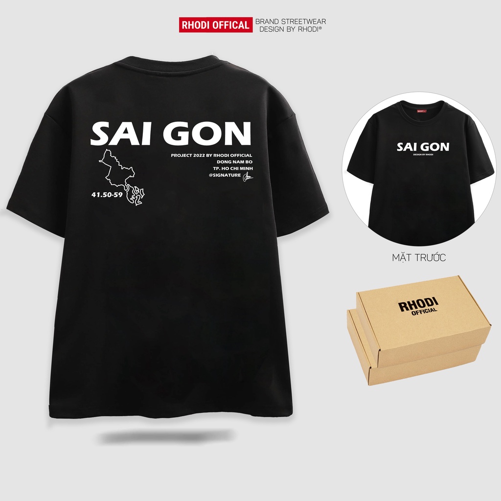 Áo thun local brand RHODI phông cổ tròn tay lỡ unisex nam nữ thế hệ genz Text Sài Gòn