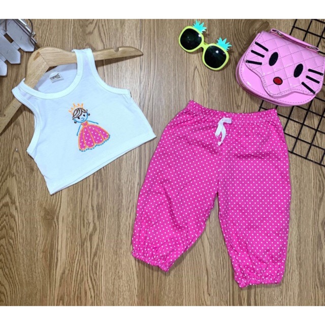 [6-22kg] [Link 2] Set áo croptop thêu siêu cuteeeee + quần thun alibaba cho bé gái