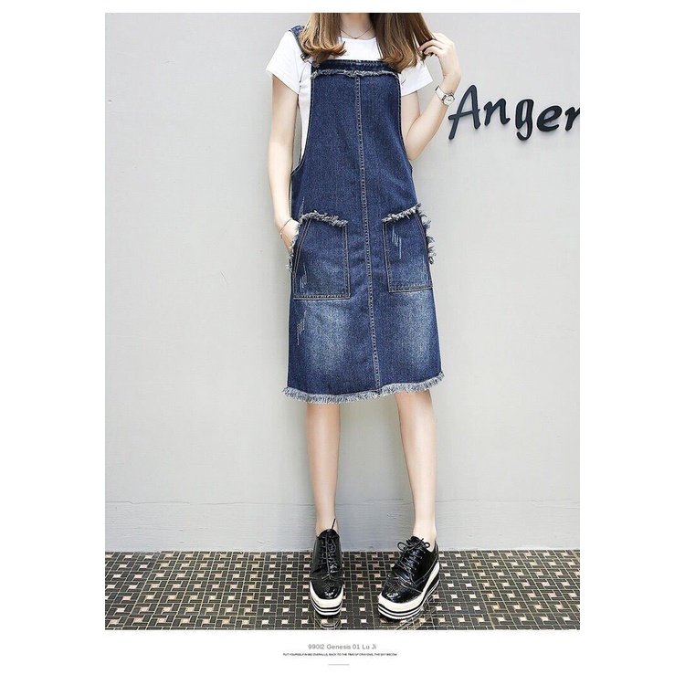 Đầm Yếm denim Dáng Ôm plus size Thời Trang Xuân Hè Cho Nữ