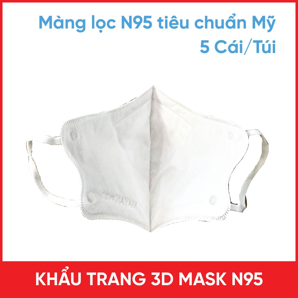 Khẩu Trang 3D Mask Mayan Tiêu Chuẩn N95 Lọc Bụi PM2.5 5 Chiếc/Túi