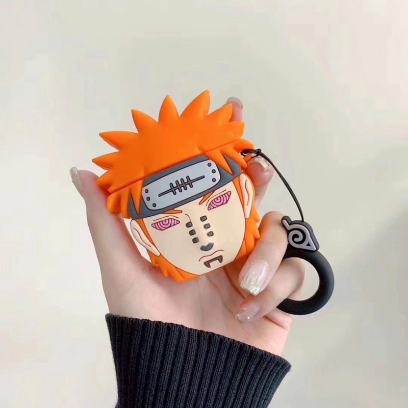 Ốp hộp sạc hình Naruto bằng silicon có móc khóa cho tai nghe thích hợp cho AirPods
