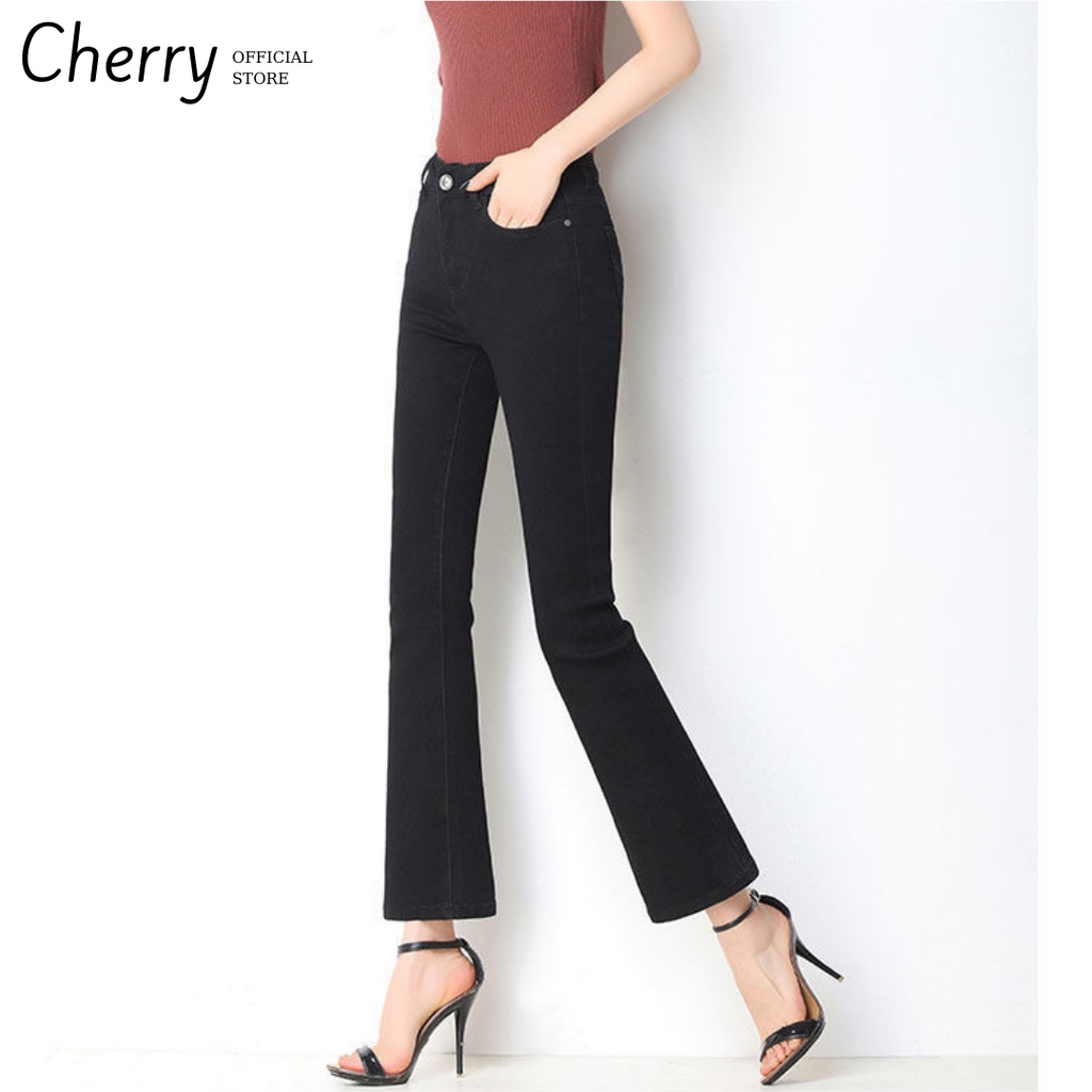 Quần jean nữ loe lửng lưng cao co giãn phong cách Hàn Quốc, quần bò nữ ống loe cạp cao chất xịn cao cấp CHERRY T026 | WebRaoVat - webraovat.net.vn