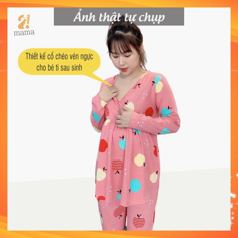 Đồ bộ bầu sau sinh 2MAMA dài tay dễ thương chất thun co giãn – V03