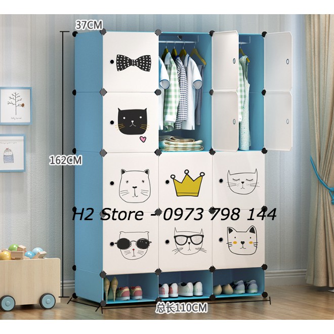 TỦ NHỰA LẮP GHÉP 12 Ô + 3 GIÀY CỬA MÈO VUA ĐA NĂNG THÔNG MINH