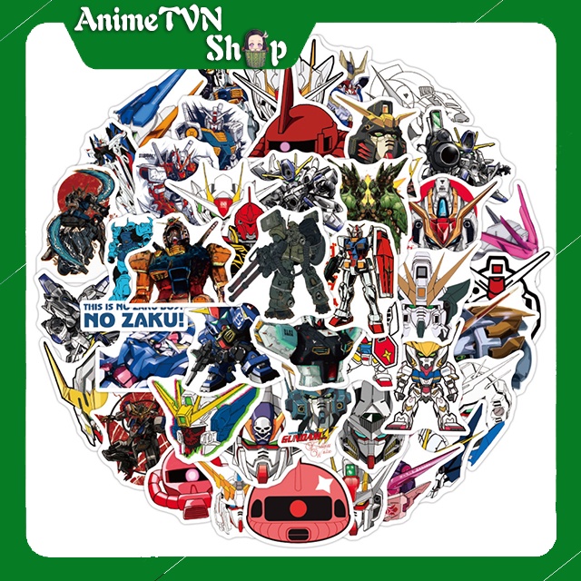 Miếng dán Sticker Anime Manga Robot Gundam trọn bộ 100 hình - In rõ ràng sắc nét khó tróc