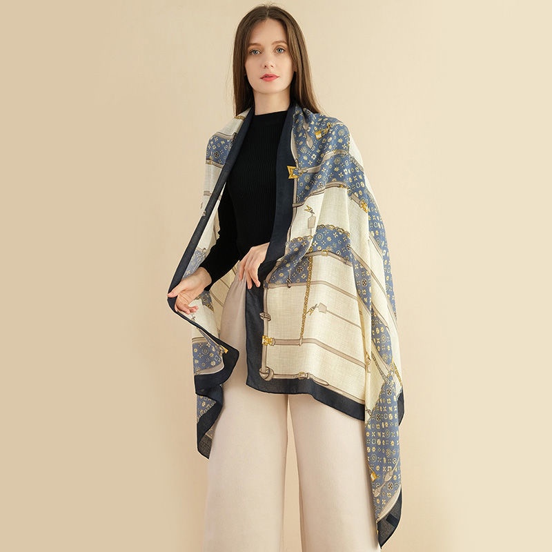 Khăn choàng cổ cotton lanh dáng dài in họa tiết caro thời trang mùa đông cho nữ