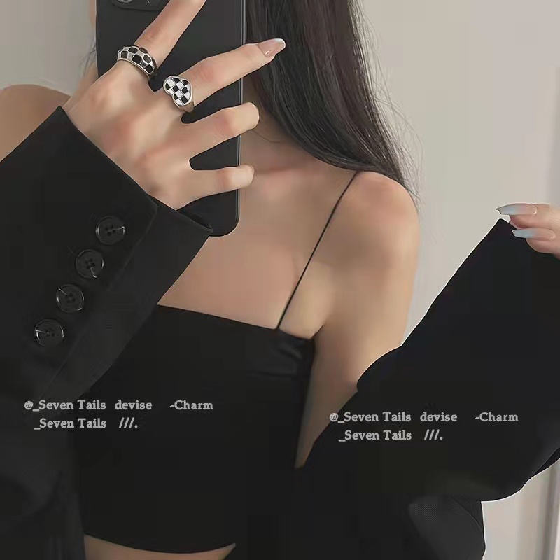 Nhẫn DODDER hình trái tim/ elip họa tiết sọc caro thời trang dành cho nữ