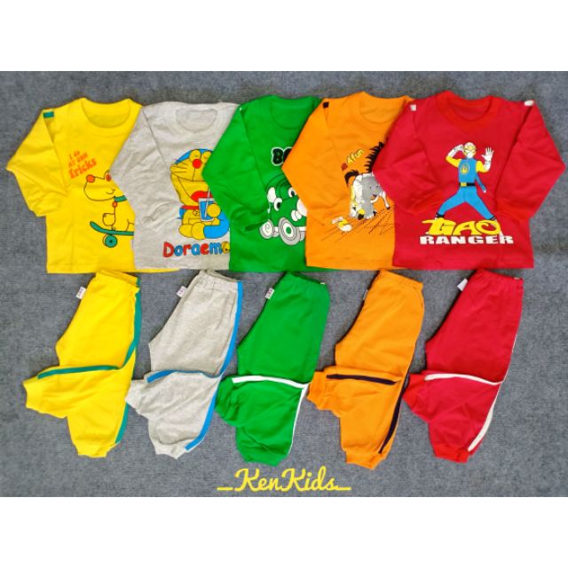 (5-13kg) COMBO 5 Bộ dài bo màu sọc 2 bên - bé trai