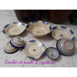 Combo bộ chén dĩa tô phếch xanh 2 người ăn