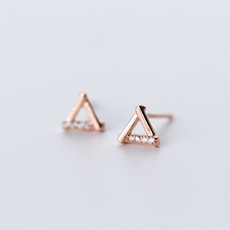 Bông Tai Korean Triangle CZ Stud Earrings for Women Girls Elegant Cute Simple Rhinestone Ear Studs  Fashion Jewelry