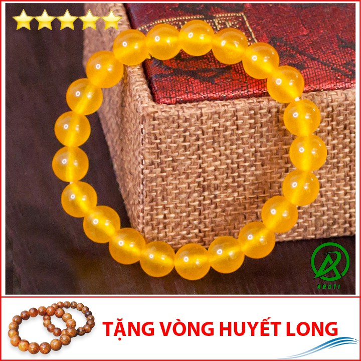 V234-08 Vòng phong thủy mã não vàng 8 ly - Mệnh Kim - Thổ - Thủy V234-08(HL)- Kèm Vòng Gỗ Huyết long
