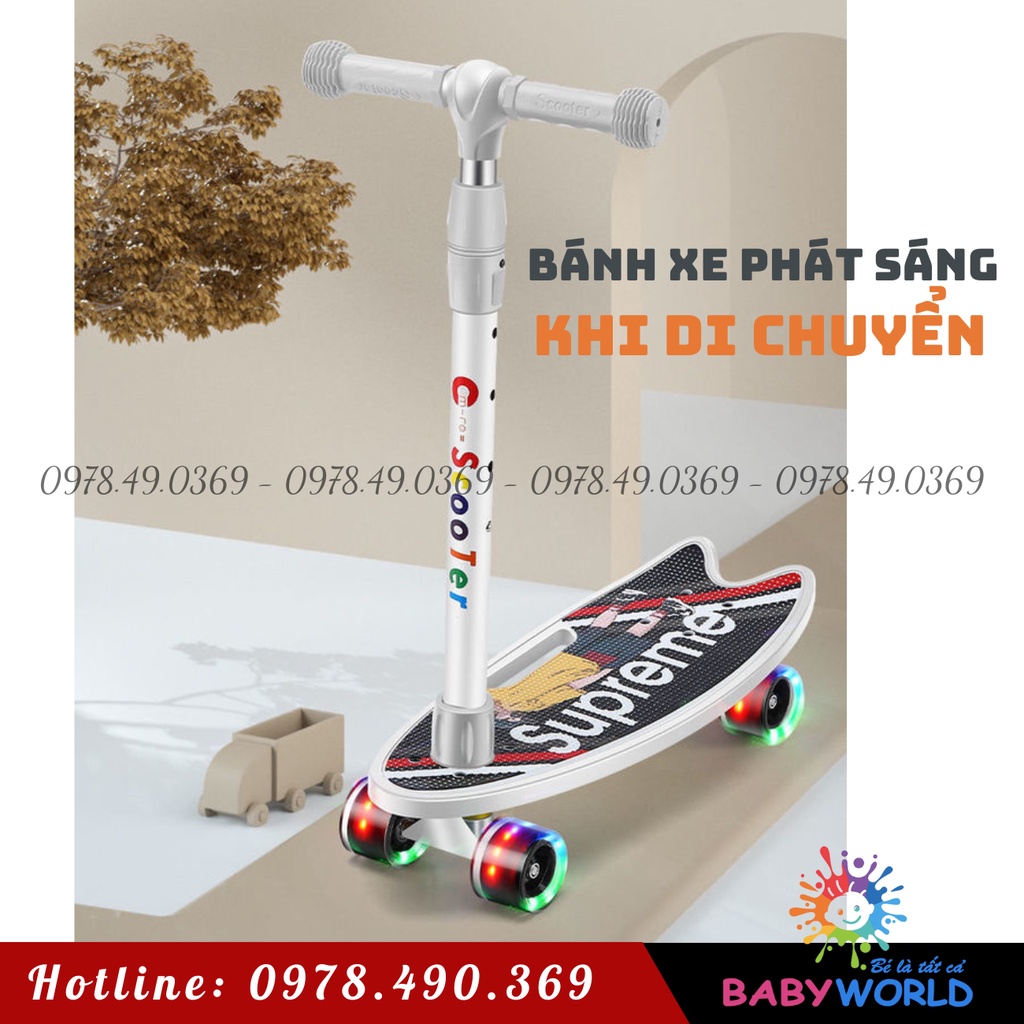 Ván trượt đa năng 2in1 siêu xịn, ván trượt thể thao cao cấp kết hợp xe scooter, bánh phát sáng chịu lực 80Kg chắc khoẻ