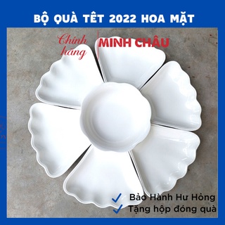 Bộ bát đĩa hoa mặt trời giá rẻ trắng trơn, Bộ mâm bát thờ cúng Minh Châu [ Bộ quà tặng tết 2020]