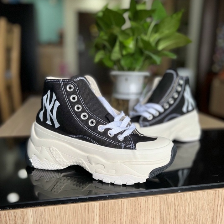Giày thể thao MLB Chunky Hight N.Y black & white,Giày sneaker N.Y độn đế hack dáng nam nữ hàng chuẩn SC full bill box