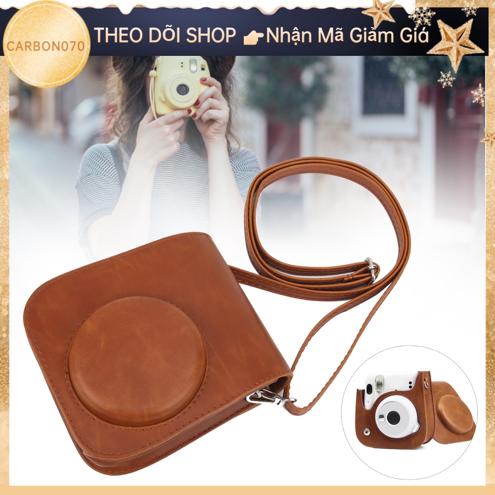 Hàng HOT Túi đựng máy ảnh da PU Sling Shell Vintage cho Máy Fujifilm Instax Mini 11/9/8【Carbon070】