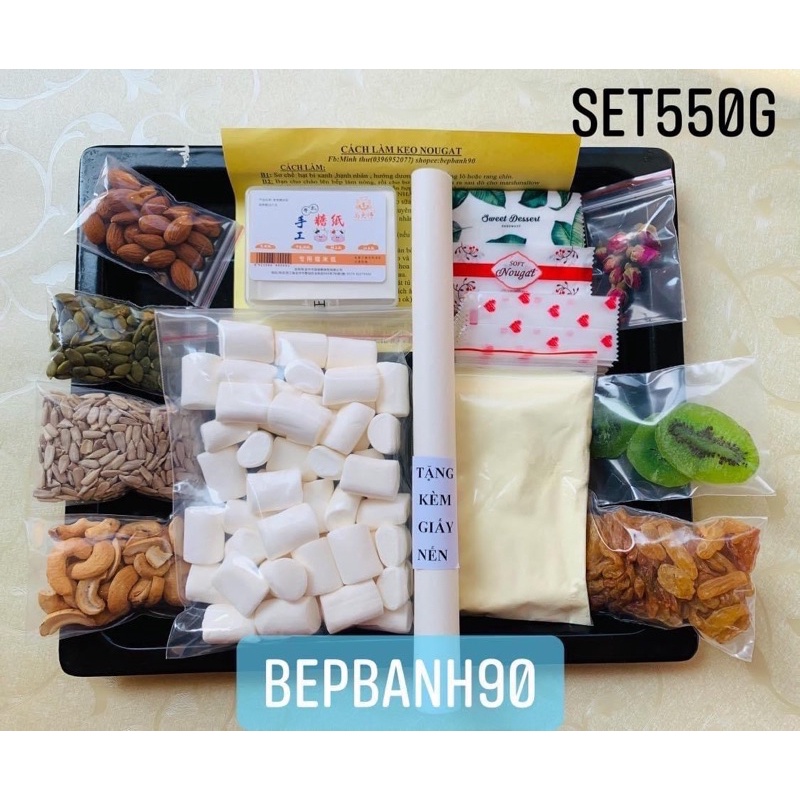 Set nguyên liệu làm kẹo Nougat (kẹo hạnh phúc) Tặng kèm công thức+ Giấy nến