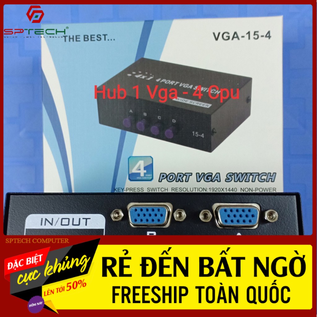 Switch VGA 💎𝓕𝓡𝓔𝓔𝓢𝓗𝓘𝓟💎Switch CHIA / Bộ Chia 4 CPU ra 1 VGA (200MHz)