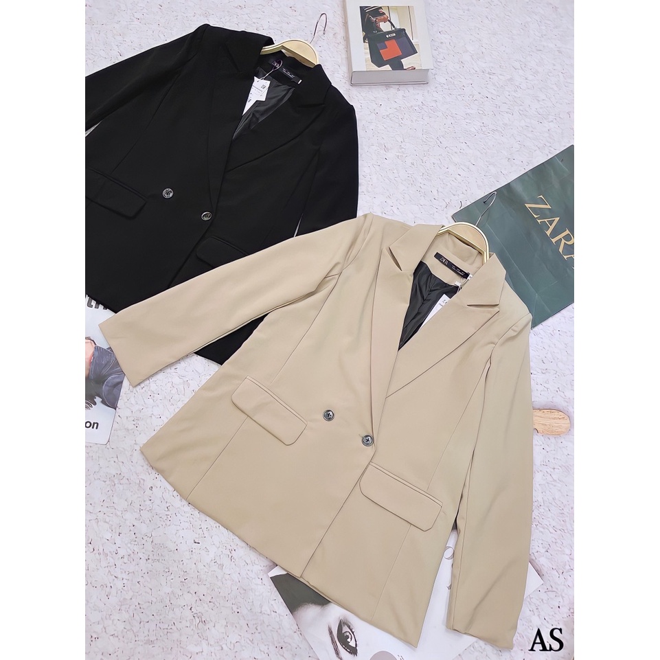 Áo blazer suông 2 lớp be đen nữ cao cấp,vest đệm vai xịn xò tạo dáng phẳng đẹp