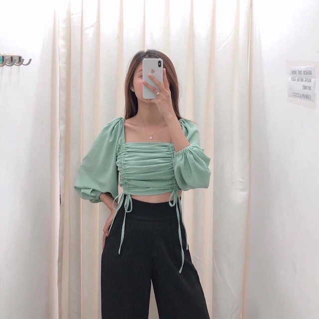 Áo kiểu croptop rút dây 2 bên siêu hot | WebRaoVat - webraovat.net.vn