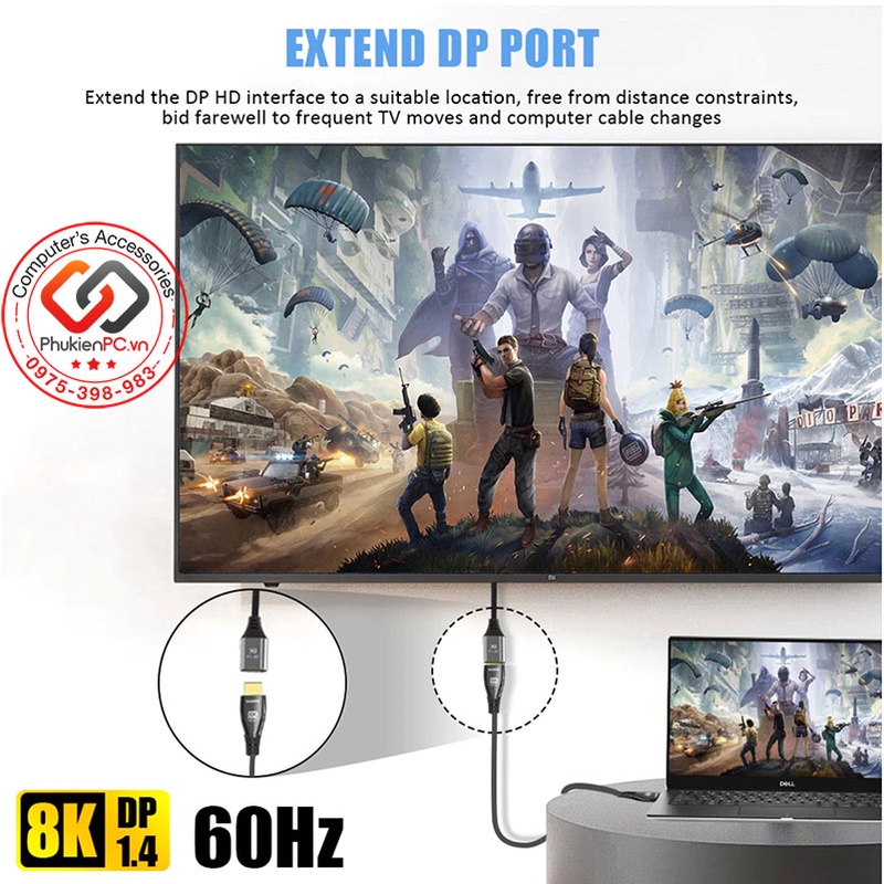 Cáp nối dài Displayport Male to Female 1.4 8K 4K dài 0.5M 1M 1.5M 2M Nối máy tính PC Laptop ra màn hình đồ họa Gaming