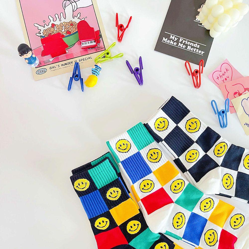 Vớ Cotton Thoáng Khí Thoải Mái Họa Tiết Mặt Cười VANES1 Phong Cách Harajuku Đường Phố Cho Nam Và Nữ