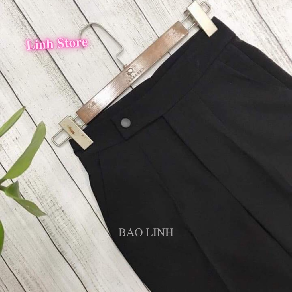 Quần Vải Nữ Cạp Cao Baggy Công Sở Phối Khuy Lệch Chất Liệu Tuyết Mưa Hãng Vitex