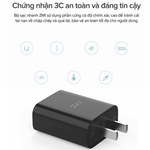 Củ Sạc nhanh QC 3.0 18W XIAOMI ZMI HA612 QC 3.0 18W - chuẩn An Toàn 3C Quốc Tế