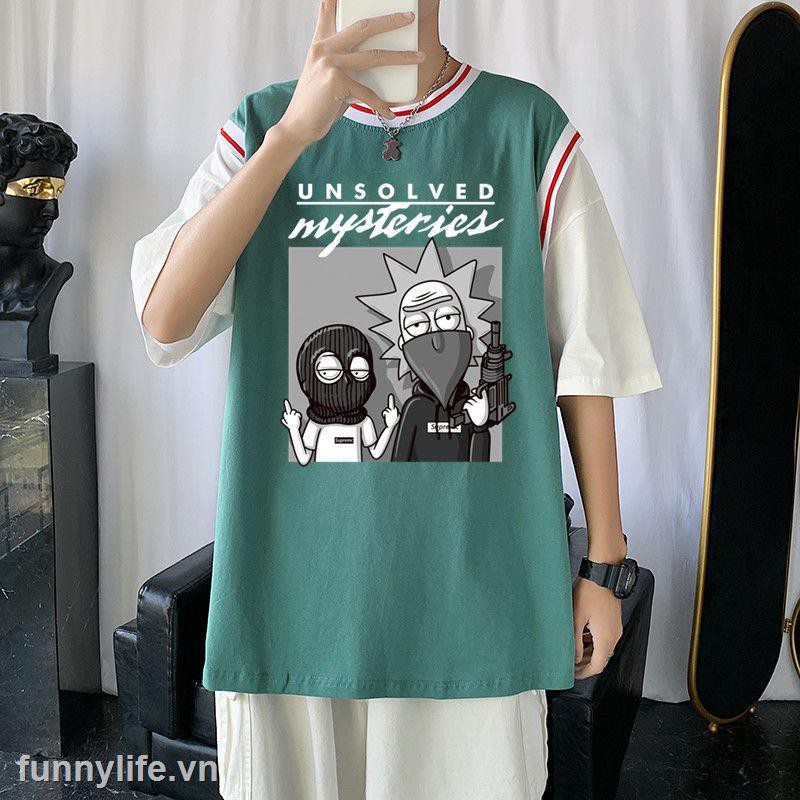 2021Fake two t-shirt male ins tide brand Summer loose Harajuku style short sleeve trend wild student oversize half sleeve
